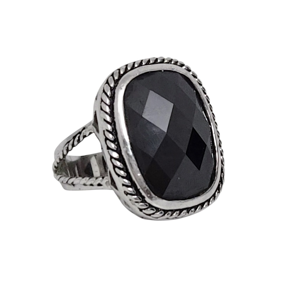 Premiere Designs Black Onyx Stone & Silver Cable Statement Jewelry Ring- Sz 7.5